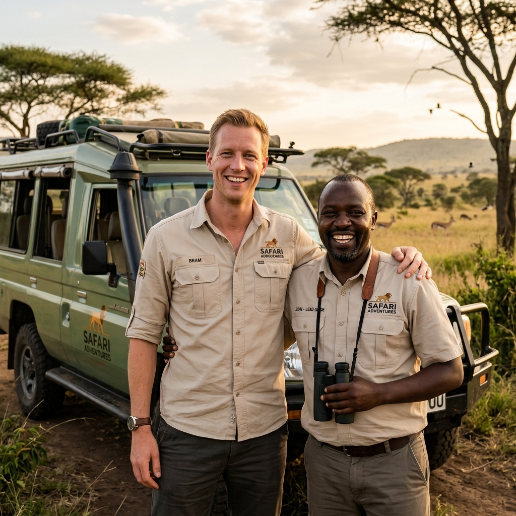 Robbin Meulemans and Epimark Bernard standing next to a land cruiser